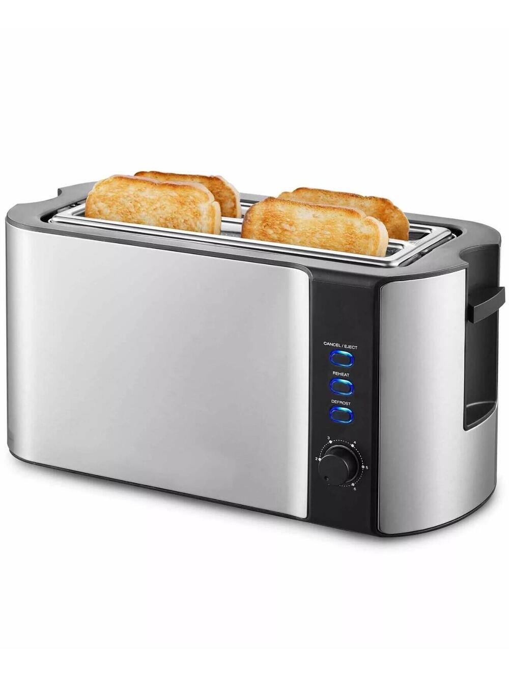 58$ Elite Cuisine Stainless Steel 4 Slice Long Slot Toaster Silver Black